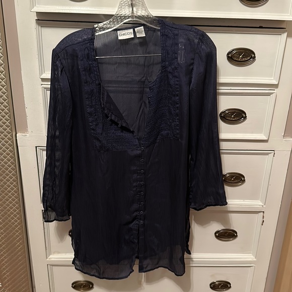 Chicos, sheer, navy top - Picture 1 of 5